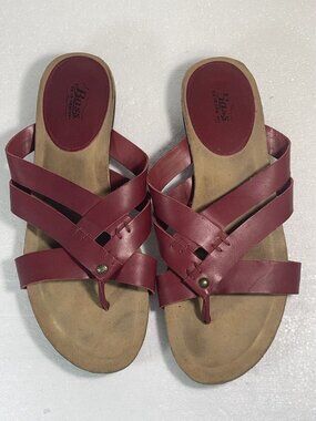 BASS Dena Women's Size 9 Medium red Leather Strappy Go-To Comfort Sandals